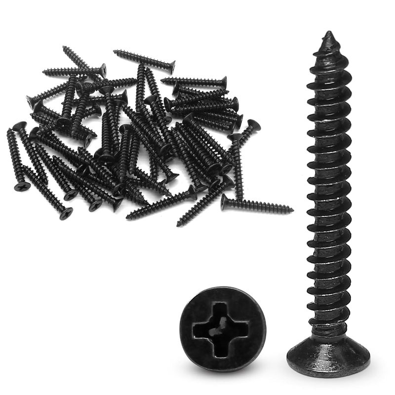 Jersvimc #8 x 1 Black Wood Screws - 120Pcs Oxide Coated Flat Head Screws, Carbon Steel 18-8 Black Screws Phillips Head Scrws for Wood Drywall Plastic Metal - Image 1